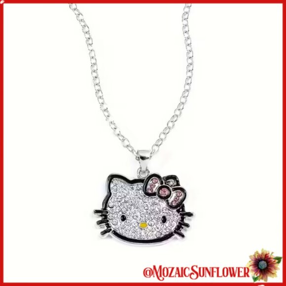 HELLO KITTY Crystal Inlay Face Necklace Sparkle Sparkle Sparkle Chain 23" NWT - Picture 1 of 3